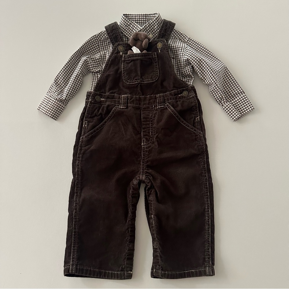 Gymboree 12-18 Months Baby Boy Brown Corduroy Overalls Puppy Pocket Pall Dog